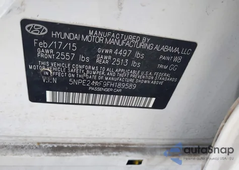 2015 Hyundai Sonata Se из США, поврежденный, VIN 5NPE24AF9FH189589